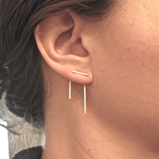 Distinctive Boho Hand-Made Styling - Staple Line Ear Jacket Stud Earrings As Seen On BuzzFeed - 0144 - Virginia Wynne Designs