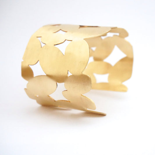 Unique Contemporary Classic Large Hand-Made Oval, Cut Out Gold Colored Brass Cuff Bracelet - 0082 - Virginia Wynne Designs