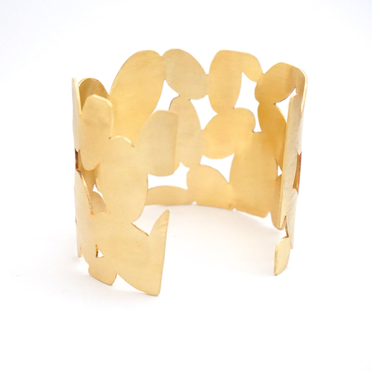 Unique Contemporary Classic Large Hand-Made Oval, Cut Out Gold Colored Brass Cuff Bracelet - 0082 - Virginia Wynne Designs