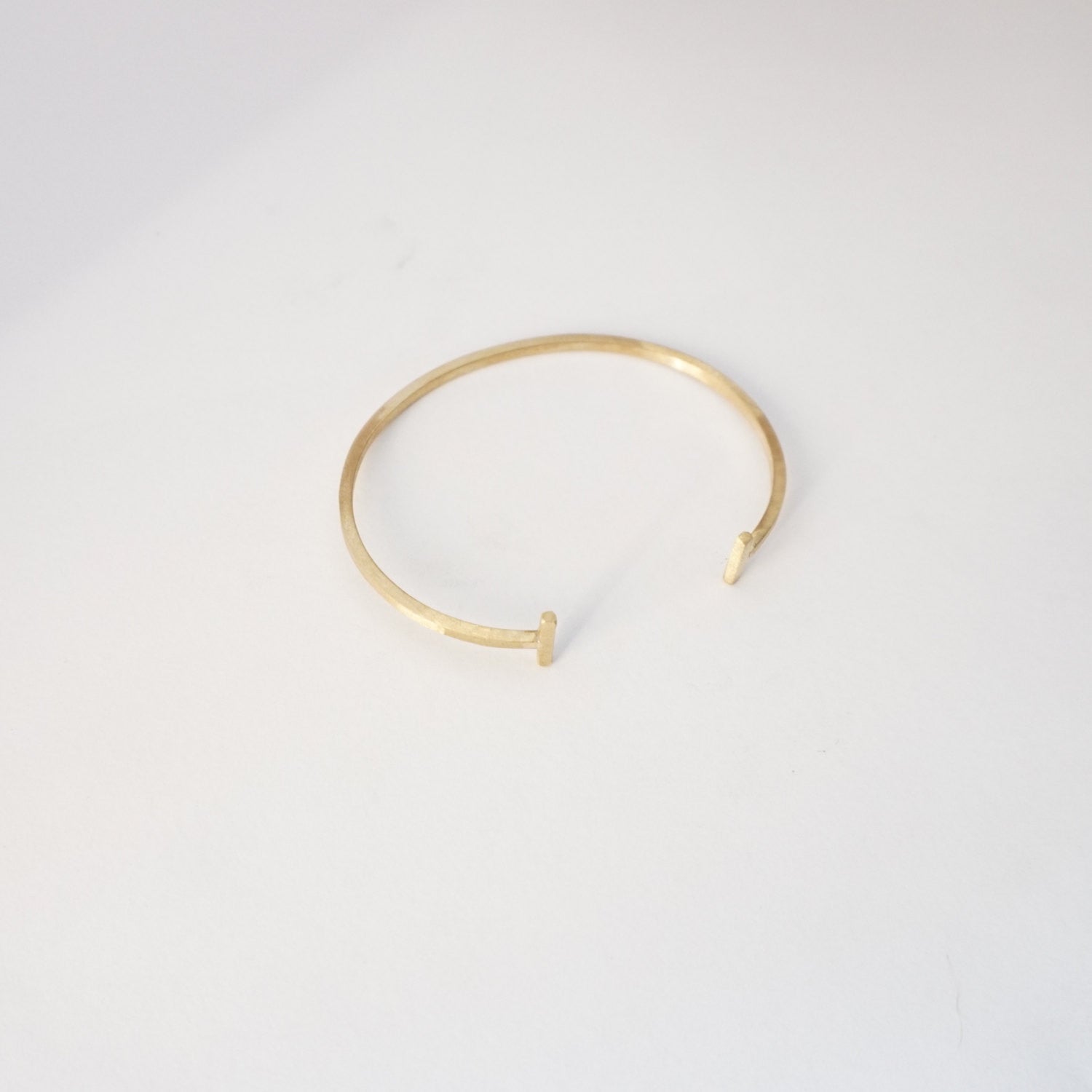 Classic Hand-Made Square Brass Adjustable Open Cuff Bracelet with Barbell Cuffs - 0041 - Virginia Wynne Designs