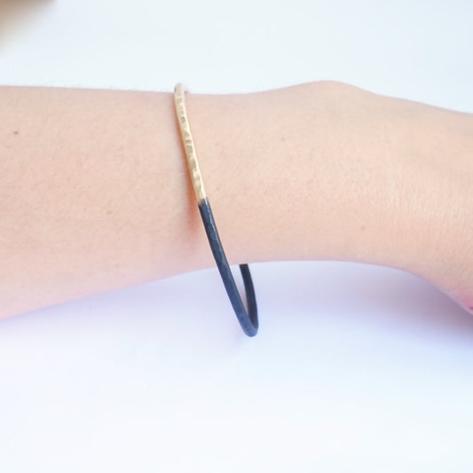 Hand-Made Two-Tone Gold Colored Hammered & Dipped Brass Bracelet Half Gold Tone & Half Black - 0145 - Virginia Wynne Designs