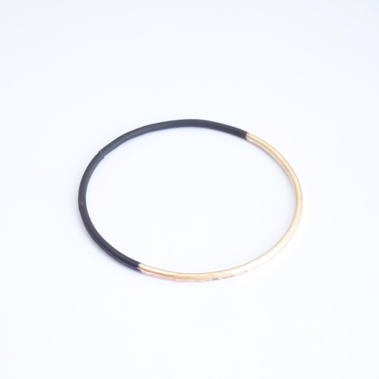 Hand-Made Two-Tone Gold Colored Hammered & Dipped Brass Bracelet Half Gold Tone & Half Black - 0145 - Virginia Wynne Designs