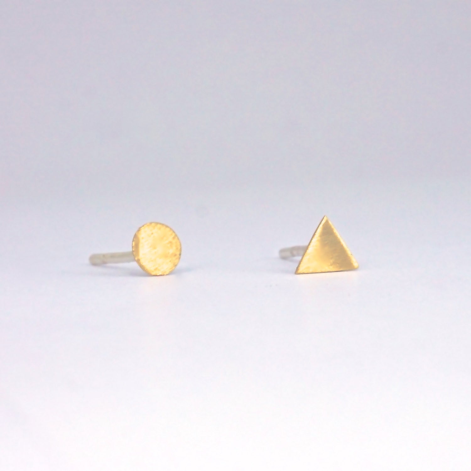 Creatively Mismatched, Hand-Crafted 4mm Circle & 4mm Triangle Stud Earrings - 0149 - Virginia Wynne Designs