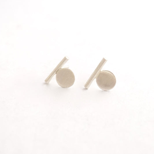 Distinctive Hand-Crafted Bar & Flat Circle Stud Earrings - 0169 - Virginia Wynne Designs