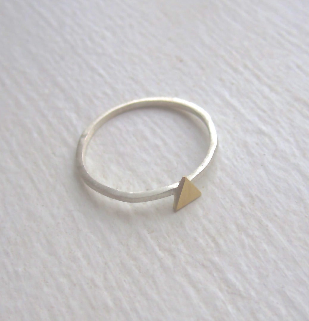 Distinctively Stylish, Hand-Made, Square Cut Stacking Ring With A Delicate Centered Triangle - 0131 - Virginia Wynne Designs