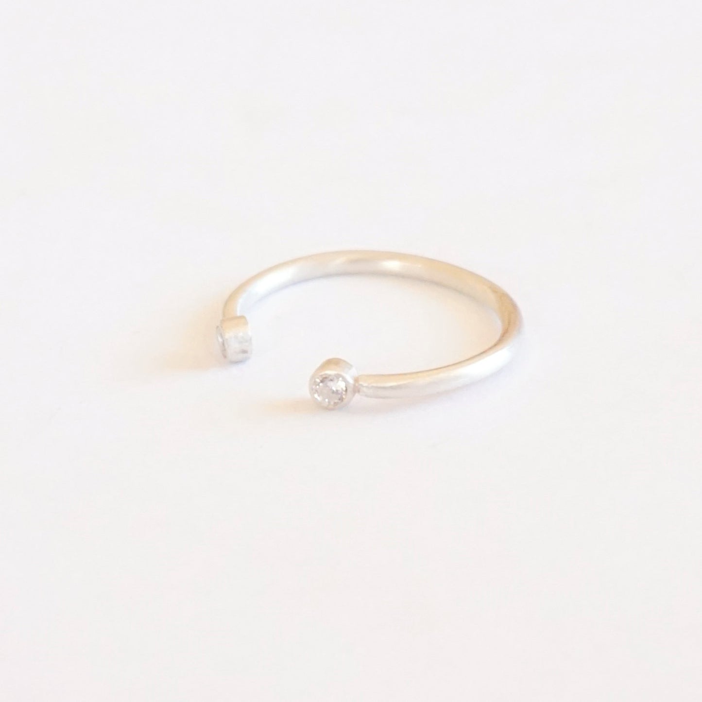 Diastinctively Styled Hand-Made Solid Open Adjustable Ring With Two Bezel Set Clear CZ's - 0194 - Virginia Wynne Designs