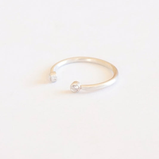 Diastinctively Styled Hand-Made Solid  Open Adjustable Ring With Two Bezel Set Clear CZ's - 0194 - Virginia Wynne Designs