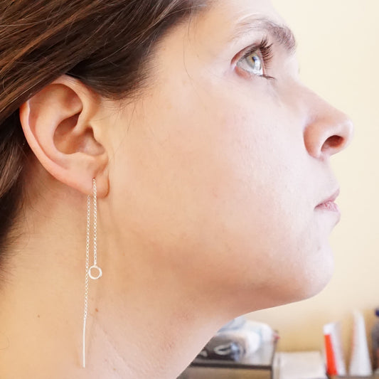 Unique and Tasteful Open Circle On a Long Sterling Silver Chain Threader - 0199 - Virginia Wynne Designs