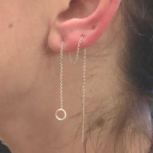 Unique and Tasteful Open Circle On a Long Sterling Silver Chain Threader - 0199 - Virginia Wynne Designs