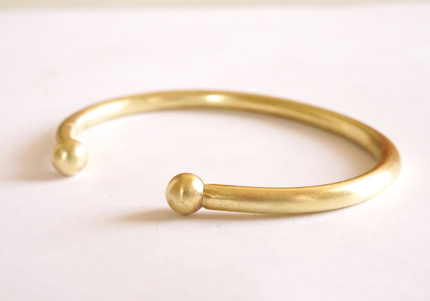 Classic Hand-Made Gold Colored Brass or Sterling Silver Torque Bracelet w/ Solid Ball Ends - 0198 - Virginia Wynne Designs
