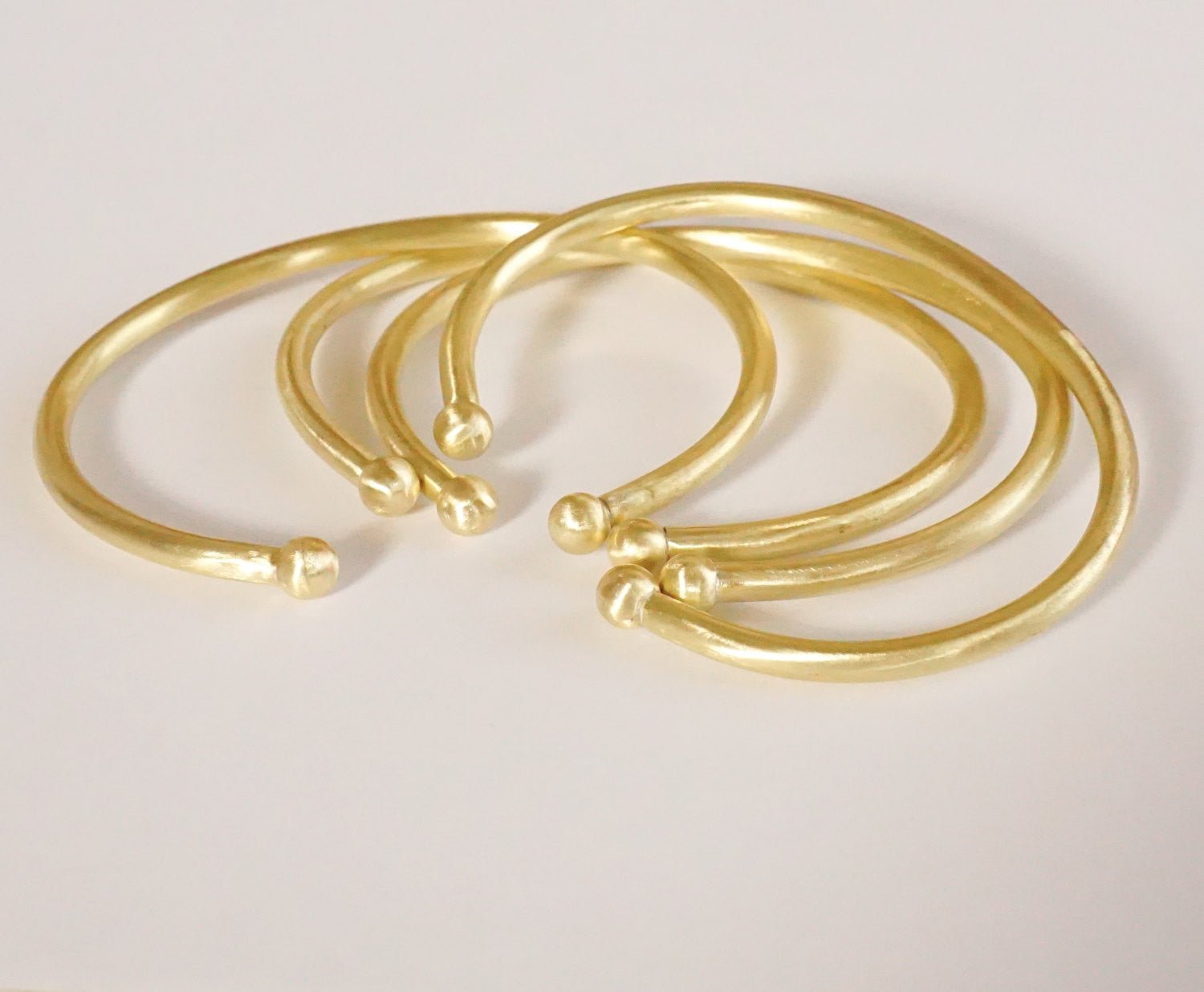 Classic Hand-Made Gold Colored Brass or Sterling Silver Torque Bracelet w/ Solid Ball Ends - 0198 - Virginia Wynne Designs