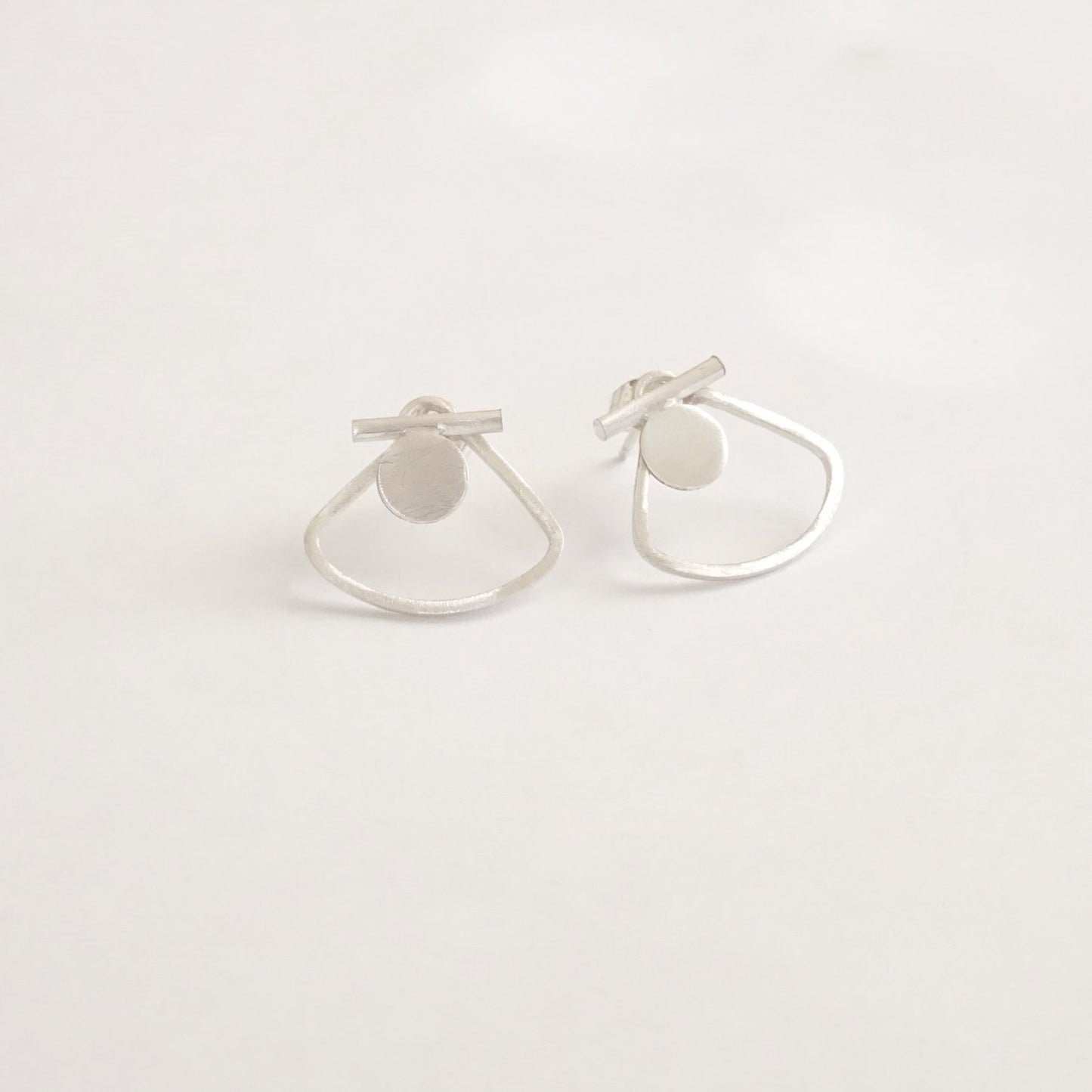 Modern Hand-Made Half Circle Ear Jacket w/ Solid Bar & Flat Circle Designer Stud Earrings - 0223 - Virginia Wynne Designs
