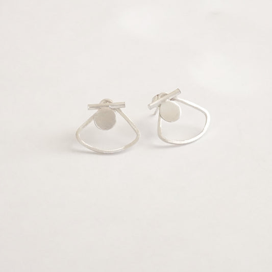 Modern Hand-Made Half Circle Ear Jacket w/ Solid Bar & Flat Circle Designer Stud Earrings - 0223 - Virginia Wynne Designs