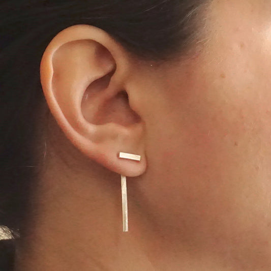 Hand-Made, Elegant Minimalist Ear Jacket in Brass, Sterling Silver or Silver Oxidized - 0202 - Virginia Wynne Designs