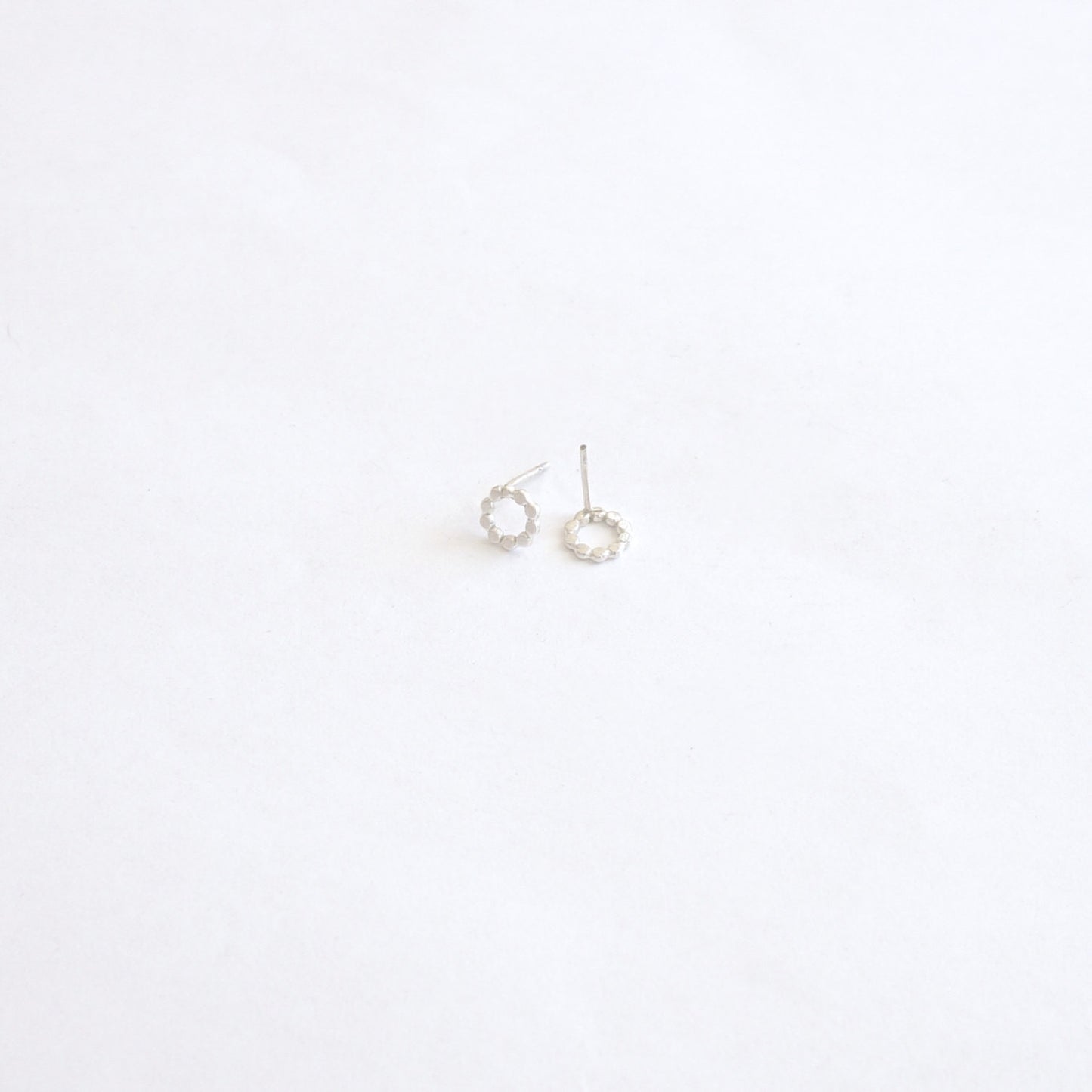 Uncluttered Yet Classy - Hand-Made Sterling Silver Beaded Open Circle Earrings - 0222 - Virginia Wynne Designs