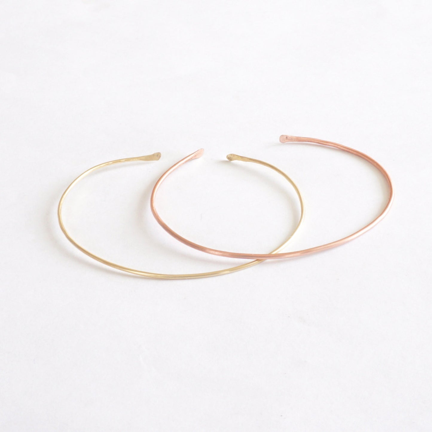 Distinctively Designed Hand-Made Thin Hammered Open Stacking Cuff Bracelet With Tapered Ends - 0178 - Virginia Wynne Designs