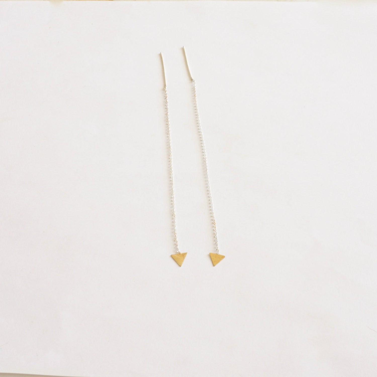 Stylish & Chic Hand-Crafted Long Dangle Sterling Silver Chain Ear Threader With Triangle End - 0248 - Virginia Wynne Designs