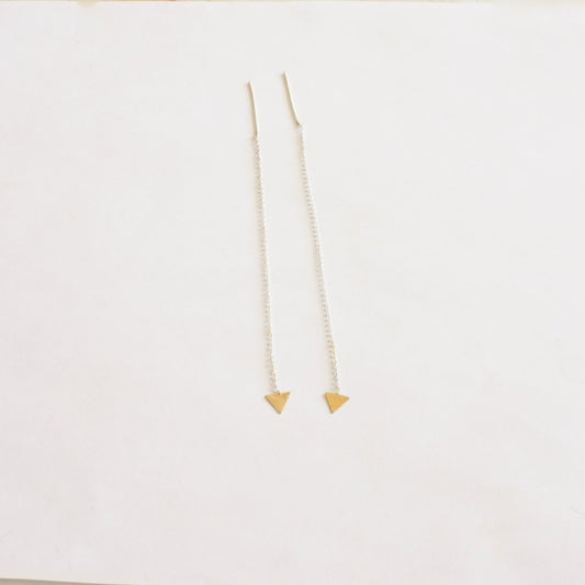 Stylish & Chic Hand-Crafted Long Dangle Sterling Silver Chain Ear Threader With Triangle End - 0248 - Virginia Wynne Designs