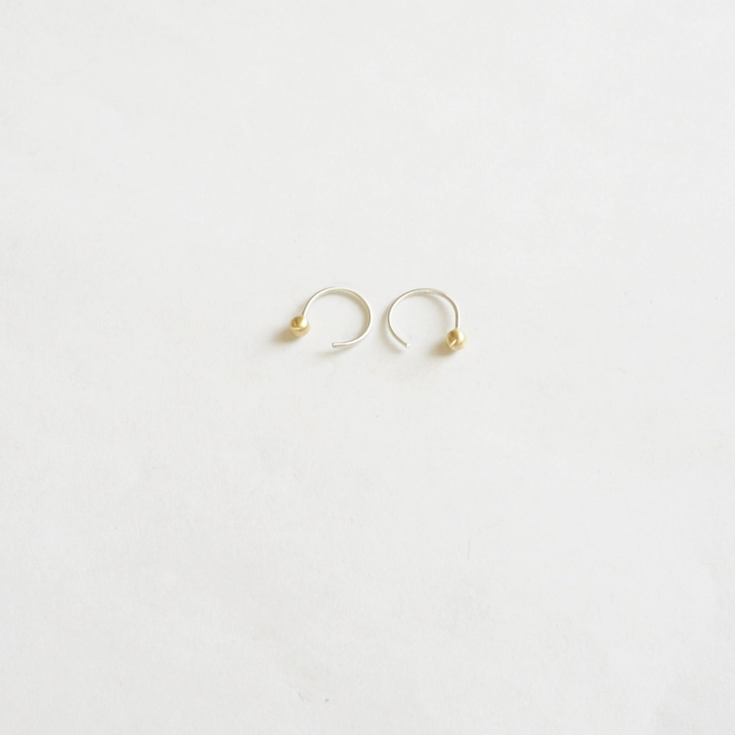 Distinctive Hand-Made Tiny Ear Hugging Sterling Silver Hoops With Ball On End - 0209 - Virginia Wynne Designs