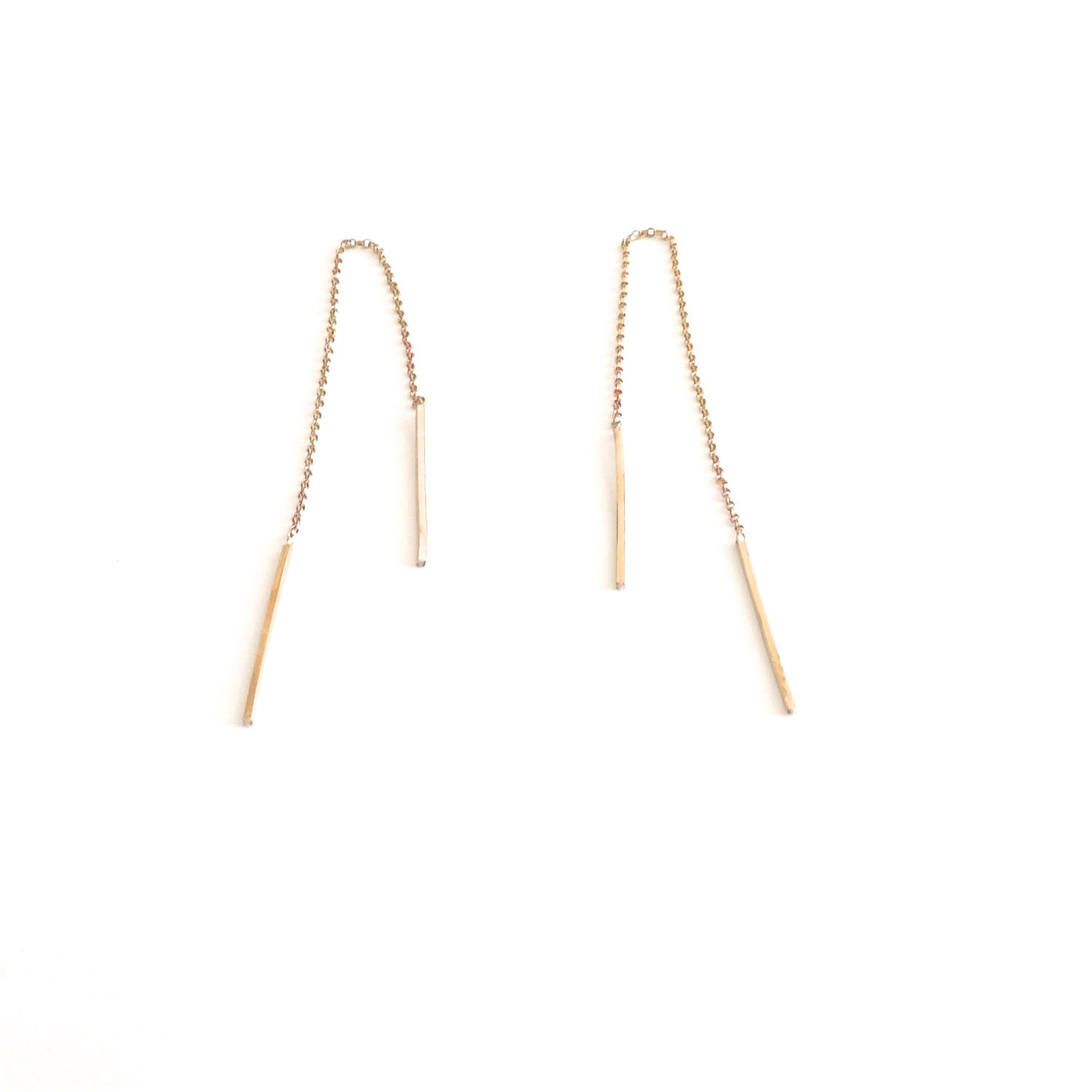 Classic Sterling Silver or Gold Fill Chain Bar Threader Dangle Earrings - 0224 - Virginia Wynne Designs