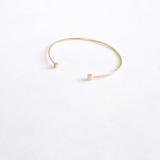 Simple Yet Elegant, Hand-Made Open Cuff Bangle Bracelet With Double Cube Ends - 0207 - Virginia Wynne Designs