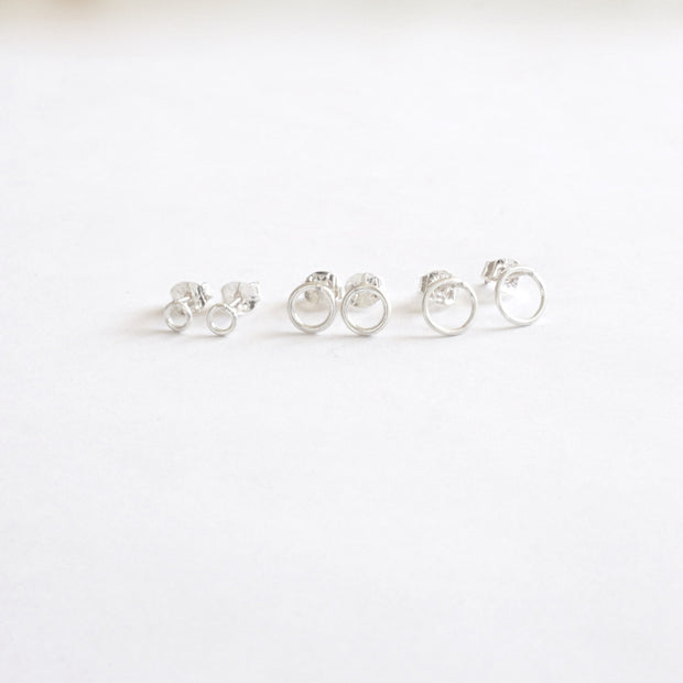 Classic and Stylish, Hand-Crafted Set of Three Small Open Circle Stud Earrings - 0208 - Virginia Wynne Designs