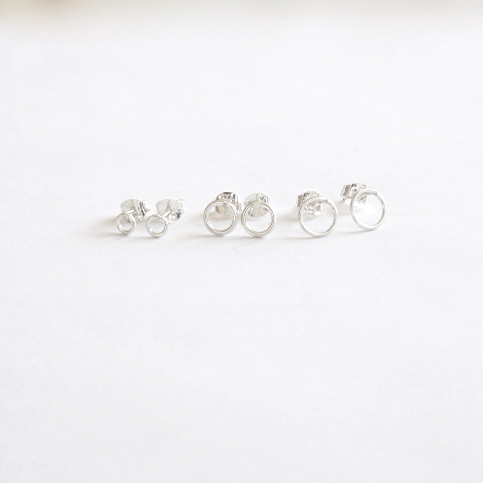 Classic and Stylish, Hand-Crafted Set of Three Small Open Circle Stud Earrings - 0208 - Virginia Wynne Designs