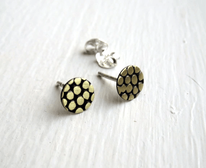 Pebble Texture Brass Stud Earrings – Small Everyday Earrings – Matte or Polished Finish - 0002