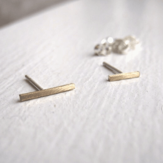 1mm Square Bar Stud Earrings | Minimalist Geometric Earrings | 3/8" & 1/4" Length | Copper, Brass, Sterling Silver, Gold Fill, 14k Gold - 0005