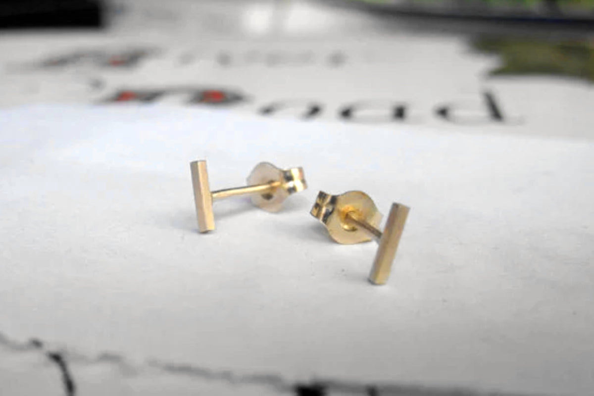 1mm Square Stud Earrings | 3mm-25mm Lengths | Solid 14k Gold | Matte or Polished Finish 0039