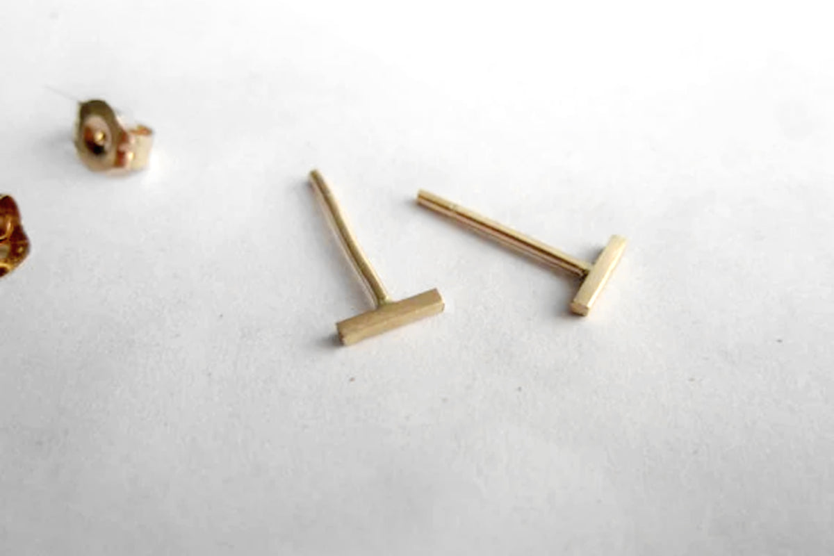 1mm Square Stud Earrings | 3mm-25mm Lengths | Solid 14k Gold | Matte or Polished Finish 0039