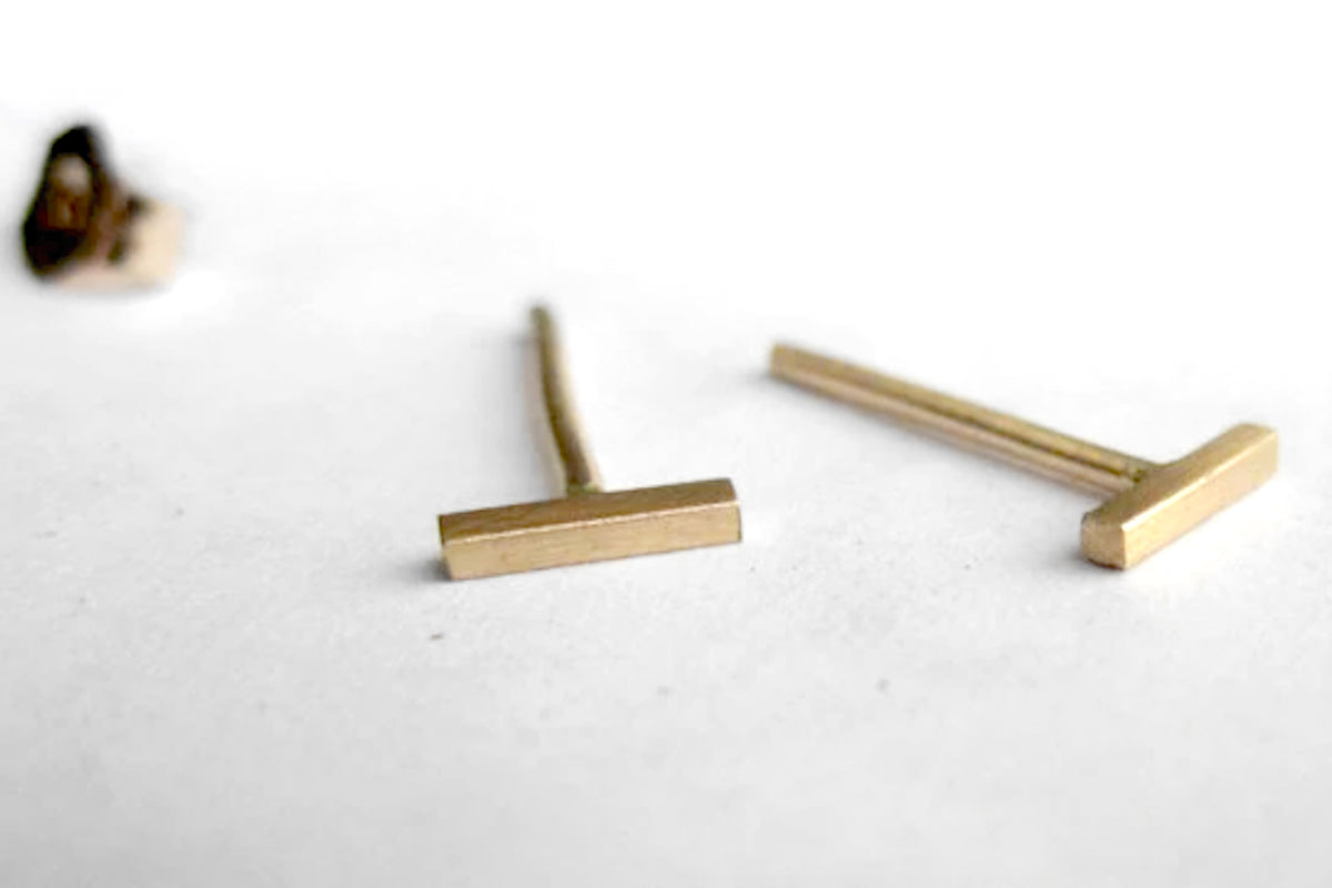 1mm Square Stud Earrings | 3mm-25mm Lengths | Solid 14k Gold | Matte or Polished Finish 0039