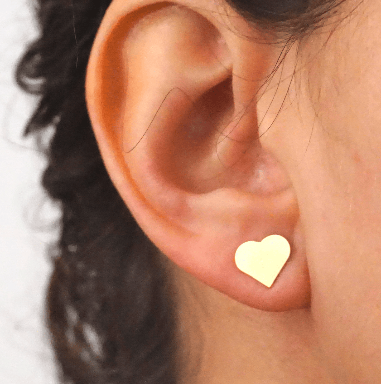 9mm Flat Heart Stud Earrings | Minimalist Jewelry in Copper, Bronze, Brass, Sterling Silver, 14k Gold - 0042