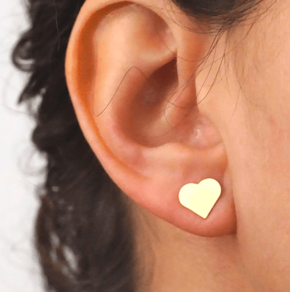 9mm Flat Heart Stud Earrings | Minimalist Jewelry in Copper, Bronze, Brass, Sterling Silver, 14k Gold - 0042