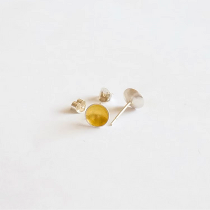 Silver and Gold Dome Stud Earrings | Minimalist Geometric Jewelry | 23k Gold Leaf | Solid Sterling Silver | Gift Ready | 0060