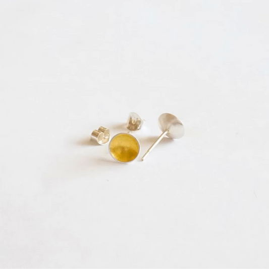 Silver and Gold Dome Stud Earrings | Minimalist Geometric Jewelry | 23k Gold Leaf | Solid Sterling Silver | Gift Ready | 0060