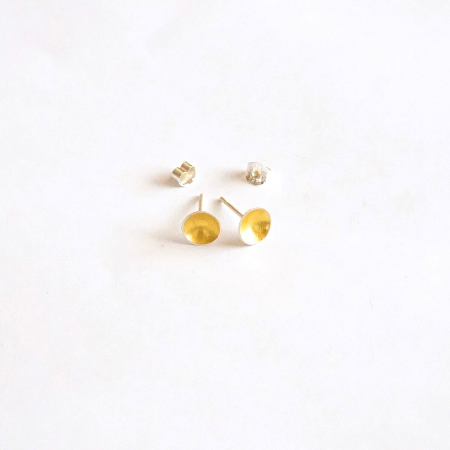 Silver and Gold Dome Stud Earrings | Minimalist Geometric Jewelry | 23k Gold Leaf | Solid Sterling Silver | Gift Ready | 0060