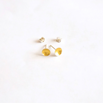 Silver and Gold Dome Stud Earrings | Minimalist Geometric Jewelry | 23k Gold Leaf | Solid Sterling Silver | Gift Ready | 0060