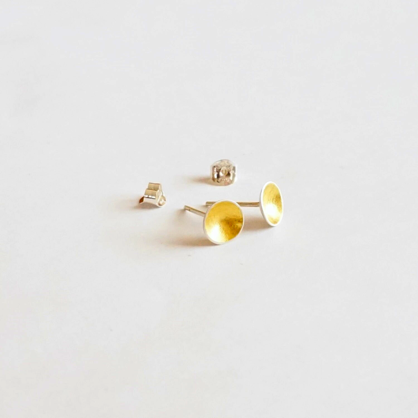 Silver and Gold Dome Stud Earrings | Minimalist Geometric Jewelry | 23k Gold Leaf | Solid Sterling Silver | Gift Ready | 0060