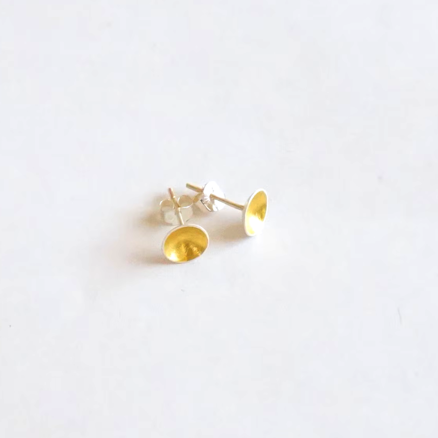 Silver and Gold Dome Stud Earrings | Minimalist Geometric Jewelry | 23k Gold Leaf | Solid Sterling Silver | Gift Ready | 0060