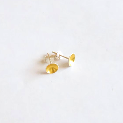 Silver and Gold Dome Stud Earrings | Minimalist Geometric Jewelry | 23k Gold Leaf | Solid Sterling Silver | Gift Ready | 0060