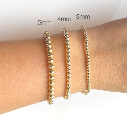 14k Yellow Gold Fill Bead Bangle Bracelet, 2mm-8mm Beads, Stretch Bracelet | Gift for her | 0365