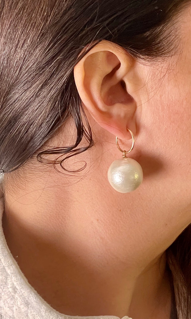 Vegan Cotton Pearl Hoop Earrings - Lightweight Chic Design 0356