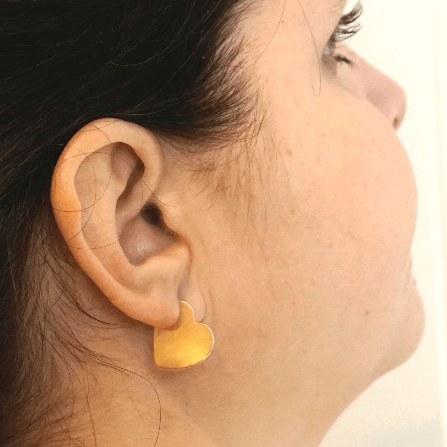 Large Heart Stud Earrings Solid Sterling Silver Pair stud earring gold Colored Brass Statement Dangle stud minimal 0348
