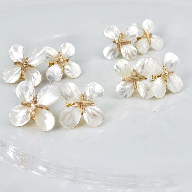 Mother of Pearl Floral Earrings I Elegant Statement Jewelry | Everyday and Special Occasions | Handmade Flower Wedding Jewelry 0358