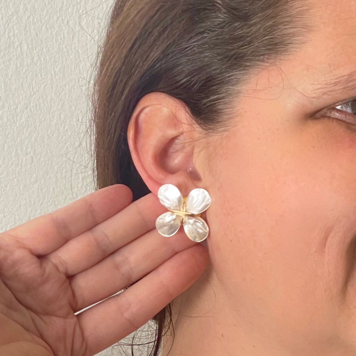 Mother of Pearl Floral Earrings I Elegant Statement Jewelry | Everyday and Special Occasions | Handmade Flower Wedding Jewelry 0358