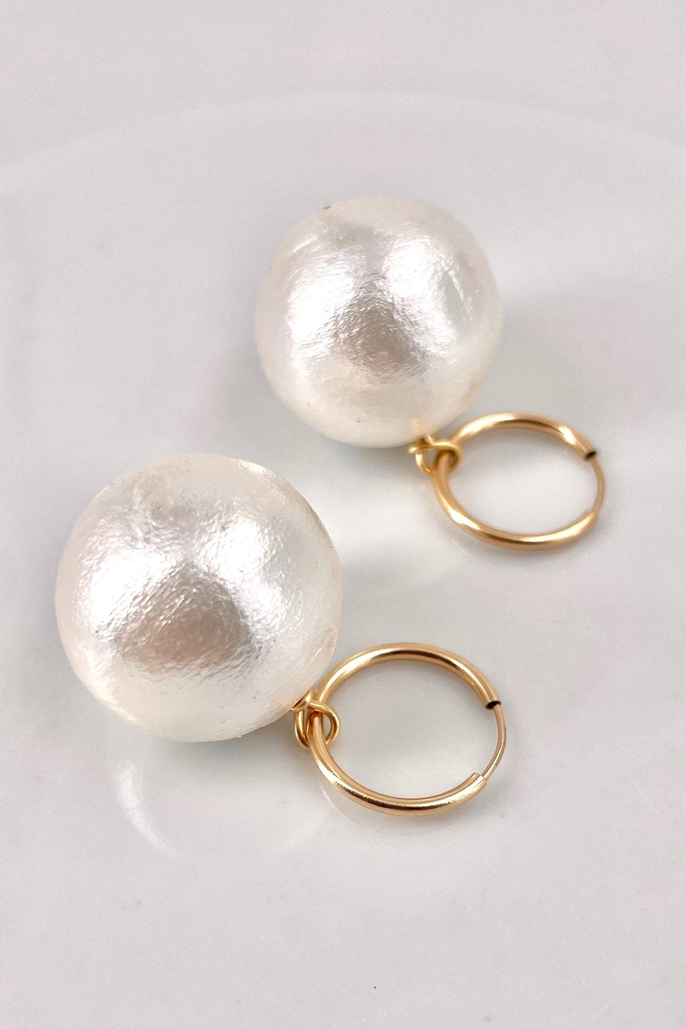 Vegan Cotton Pearl Hoop Earrings - Lightweight Chic Design 0356