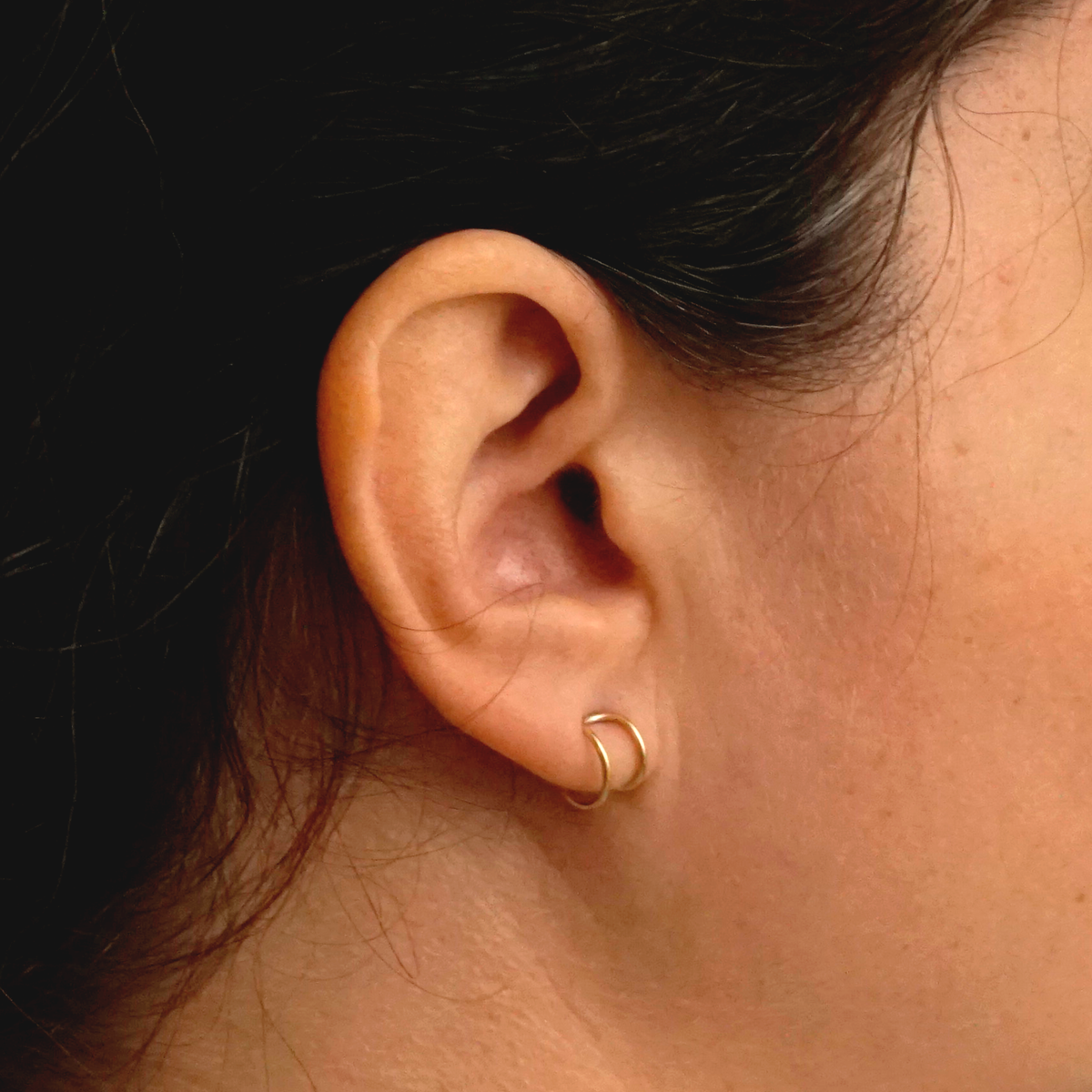 Double Round Ear Lobe Hugger Earrings | 1mm Wire Loop | 7mm Hoop | Brass Matte | Sterling Silver | 14k Gold | Gifts 0353