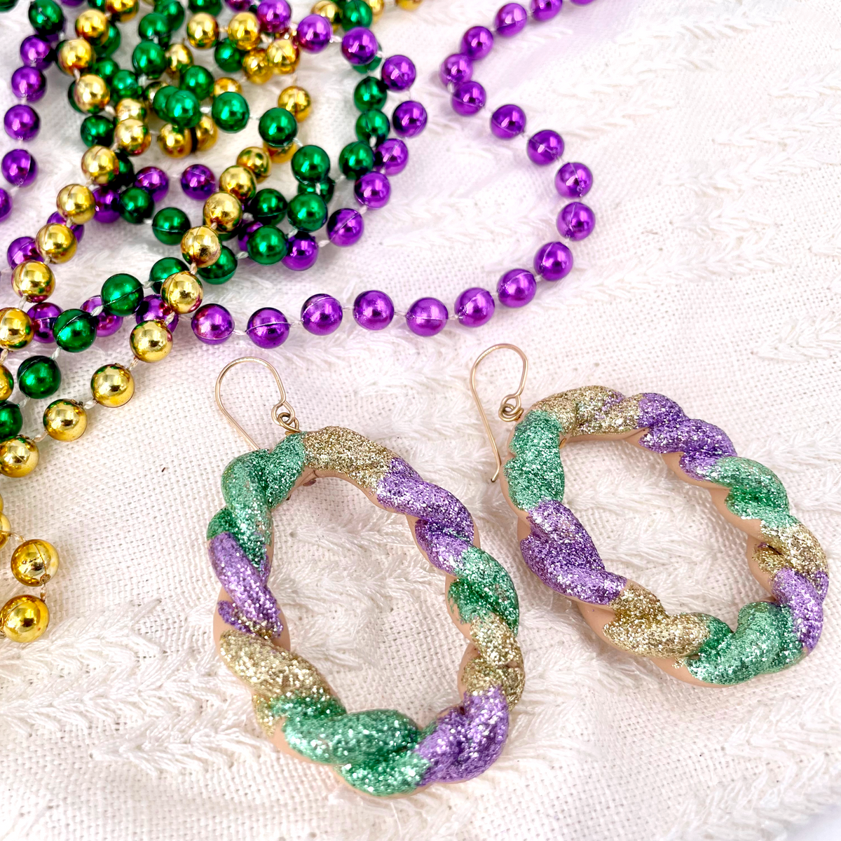 King Cake Dangle Earrings: Discover Boho Chic Glam for Mardi Gras Magic