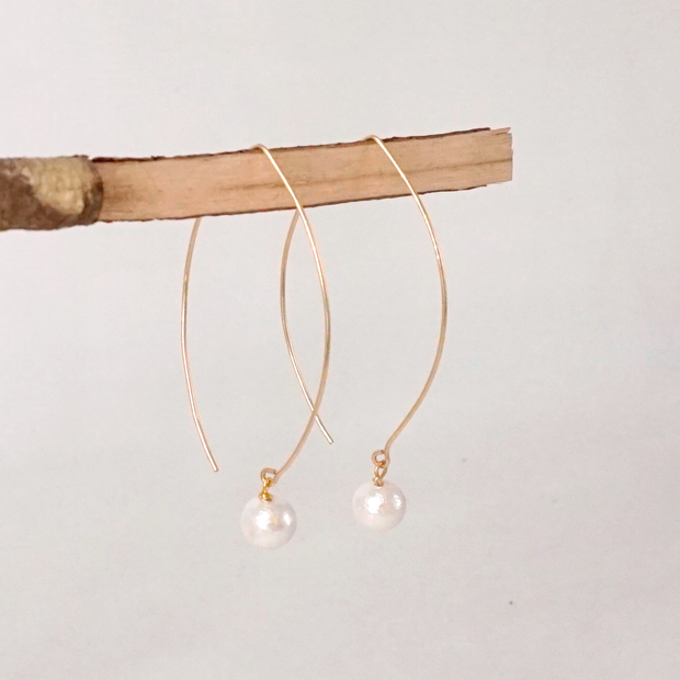 Minimalist Handmade Pearl Drop Earrings - Elegant Long Dangle Jewelry for Women 0352